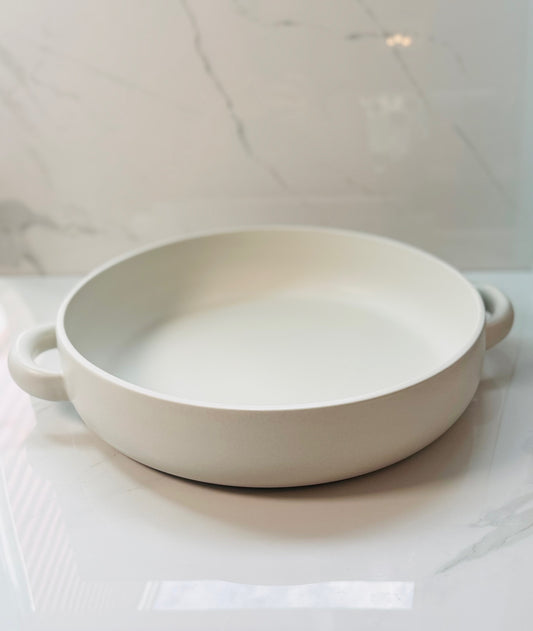 Matte White Stoneware Serving Plate with Handles