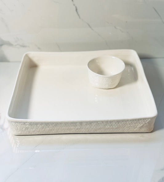 Basket Weave Serving Platter with Bowl Set