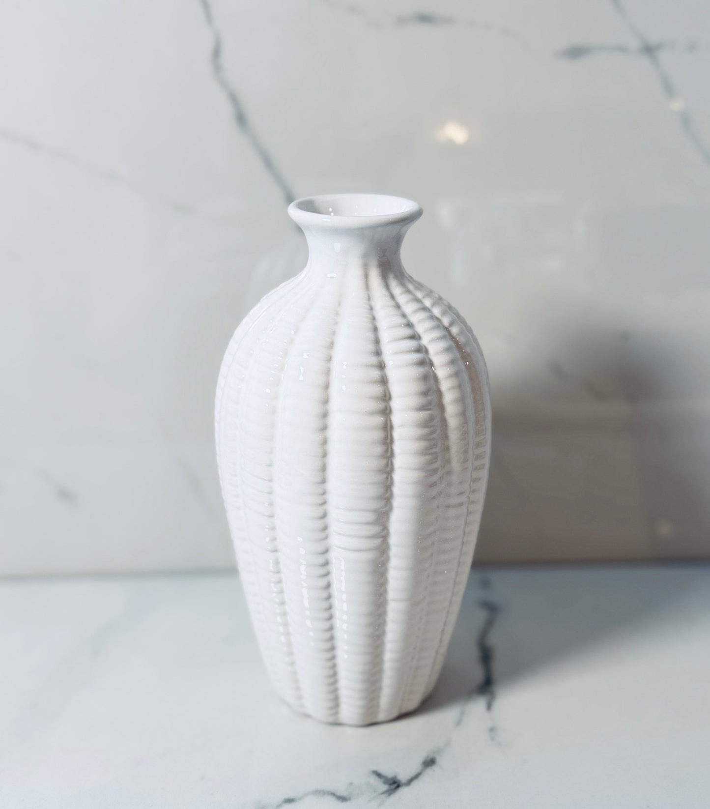 Large White Basketweave Ceramic Vase