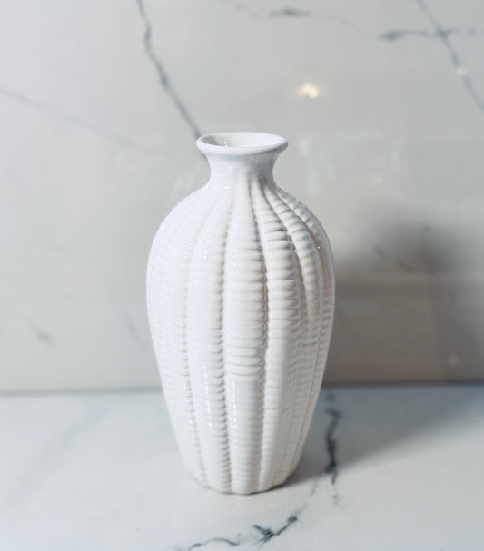 Large White Basketweave Ceramic Vase