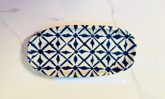 Mini Blue and White Floral Diamond Tray