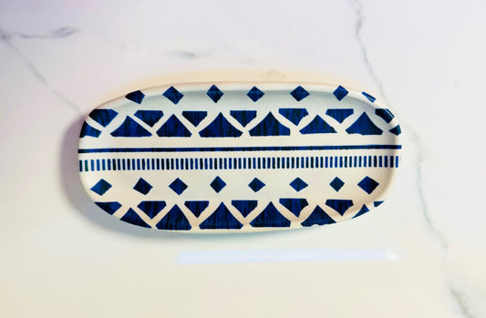 Mini Blue and White Geometric Tray