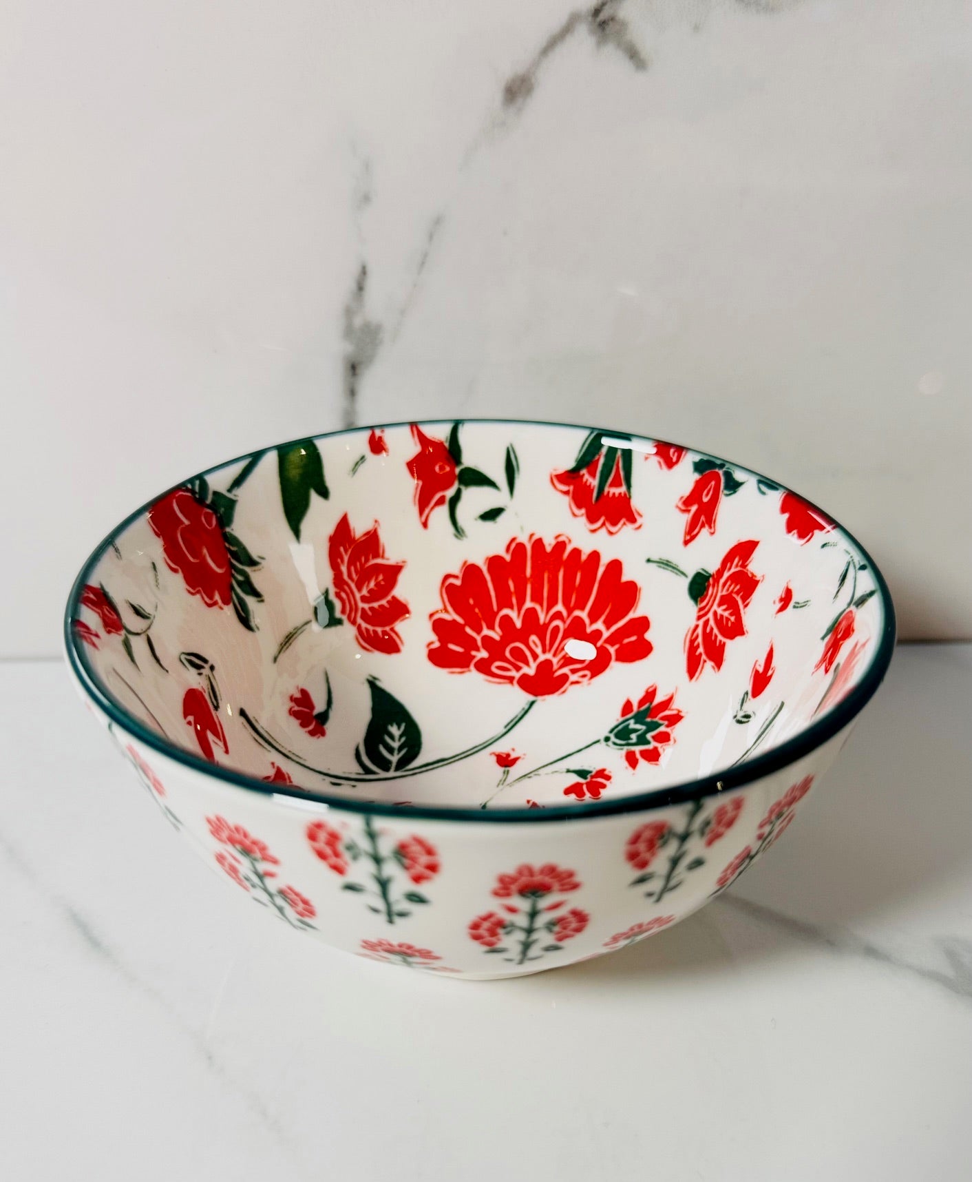 Green Stem and Red Floral Small Bowl