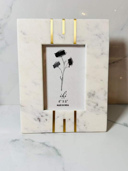 White Marble & Brass Photo Frame - 4x6