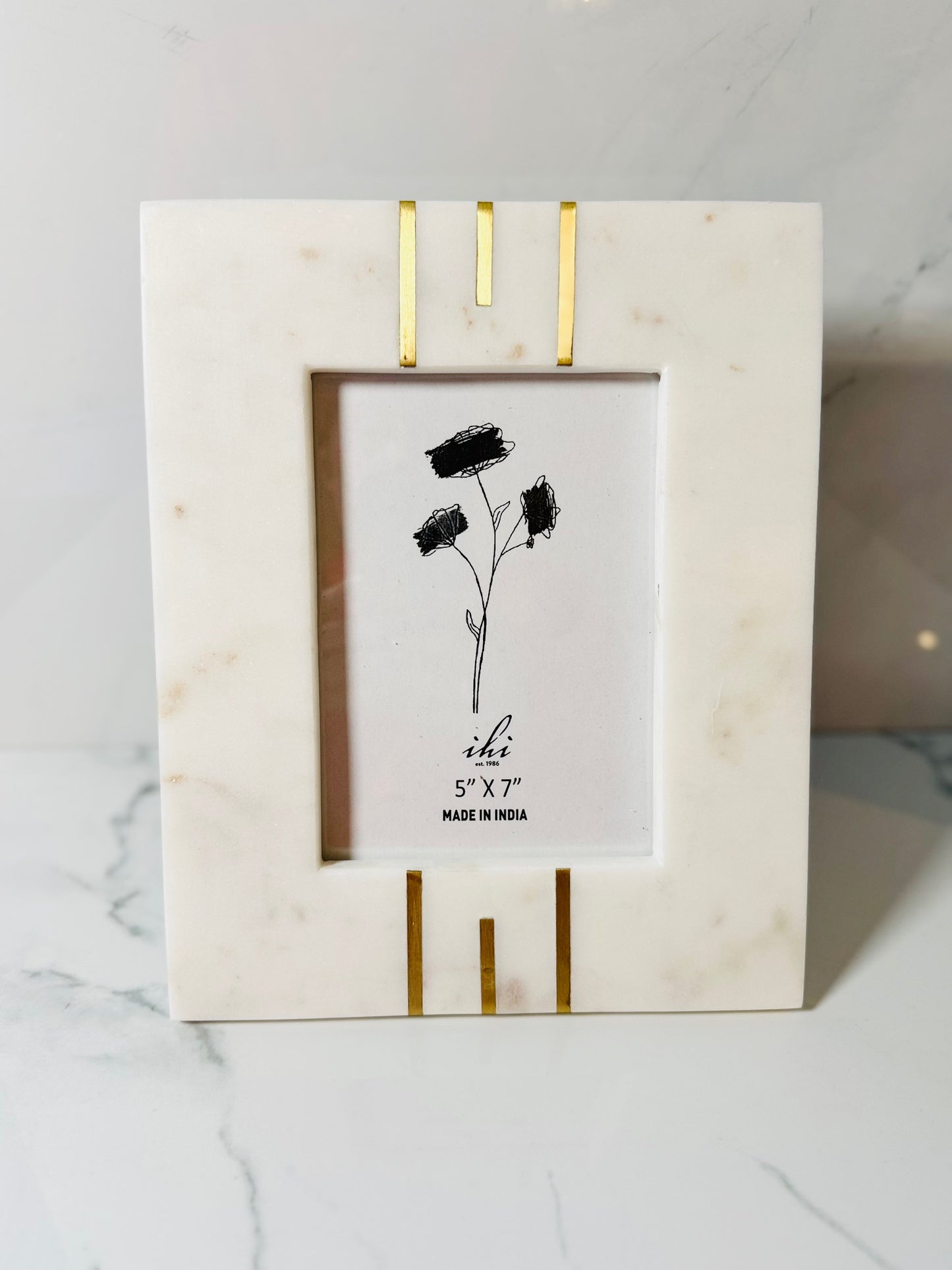 White Marble & Brass Photo Frame - 5x7