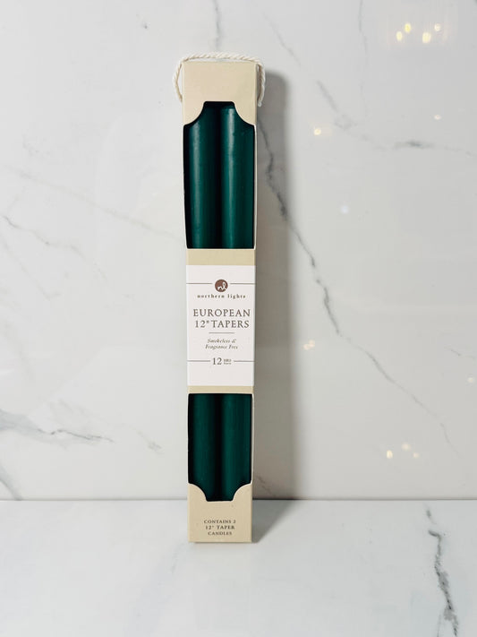 Hunter Green 12" Taper Candle - Set of 2