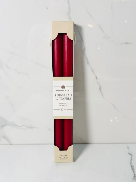 Crimson 12" Taper Candle - Set of 2