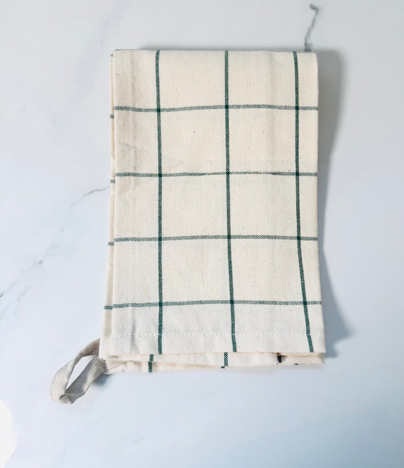 Cream and Green Window Pane Hand Towel