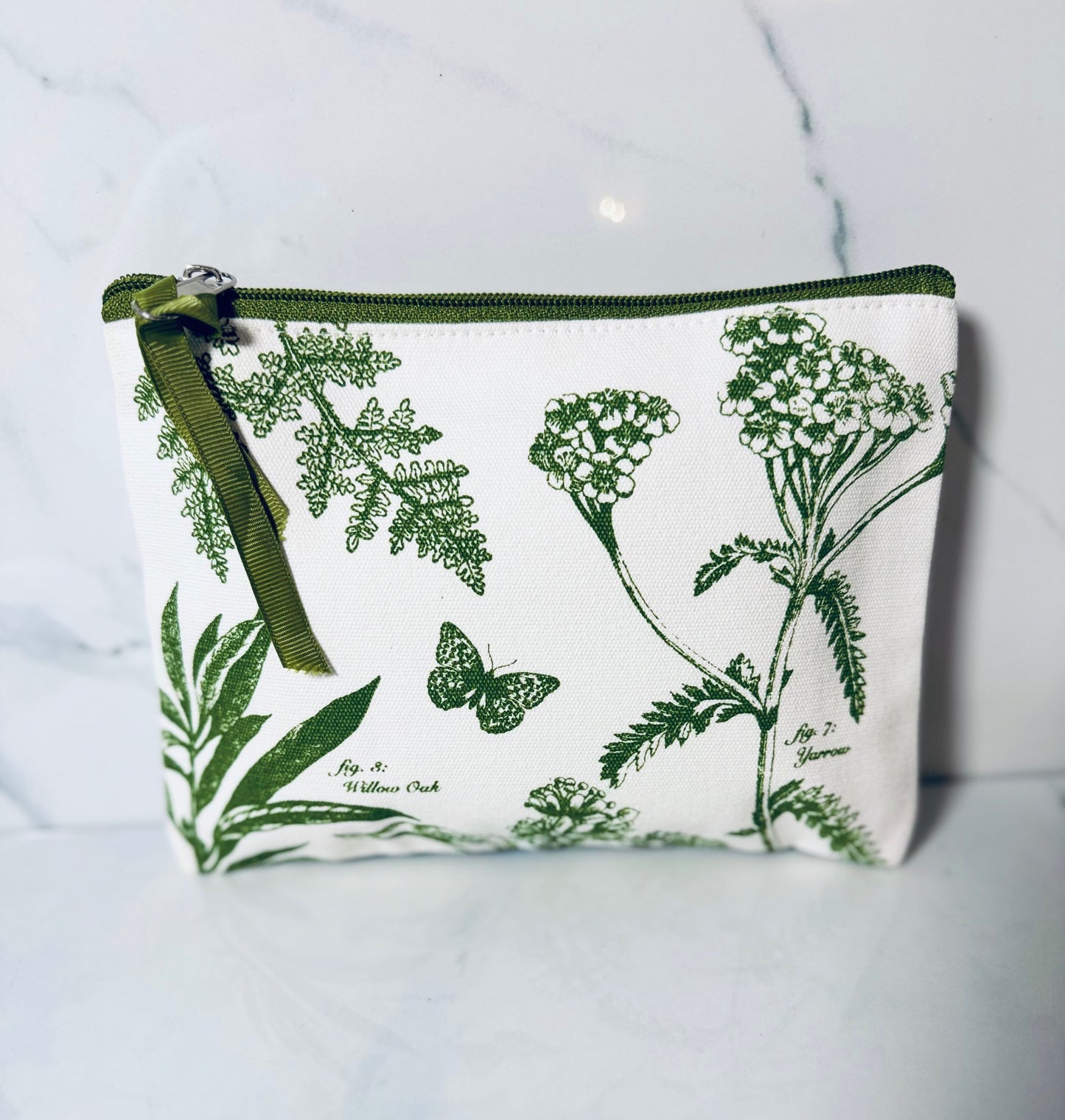 Green and White Willow Oak Zip Pouch - Large