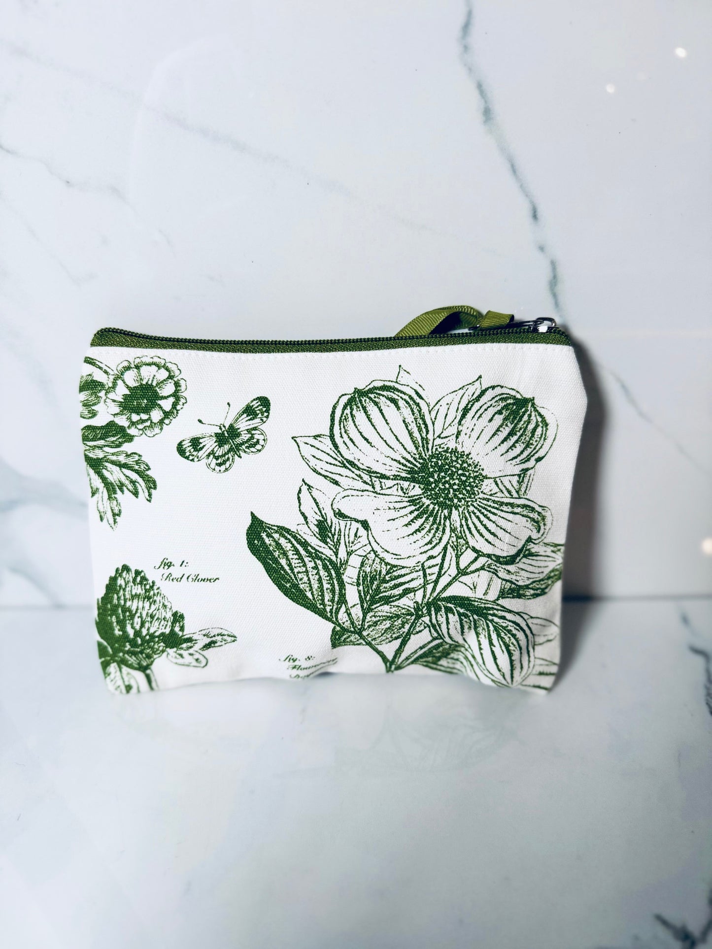 Green and White Flowering Dogwood Zip Pouch - Large