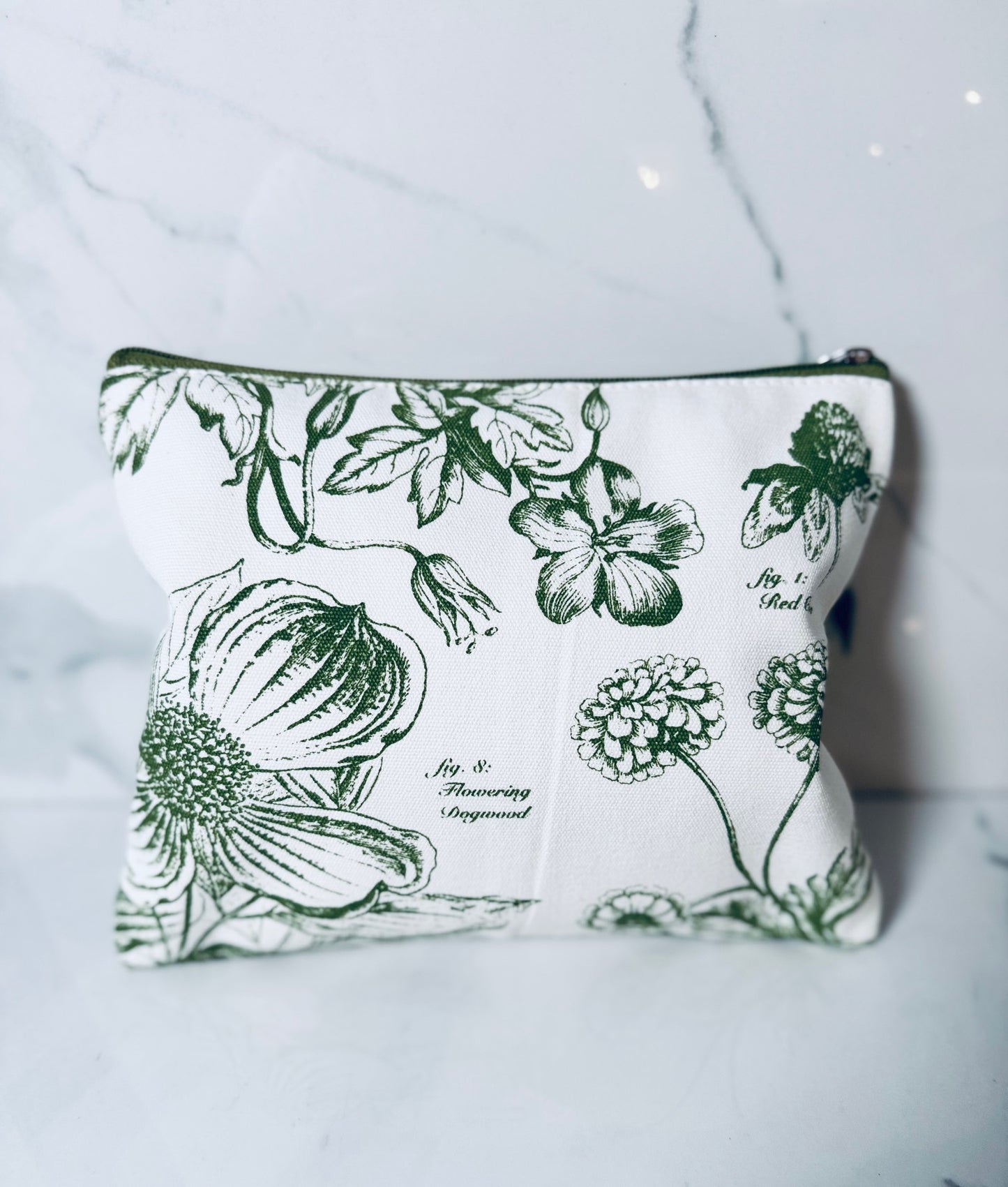 Green and White Flowering Dogwood Zip Pouch - Small