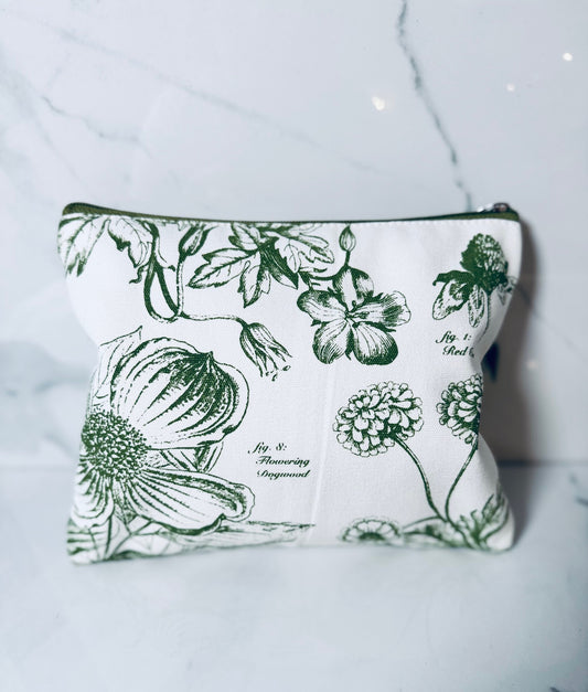 Green and White Flowering Dogwood Zip Pouch - Small