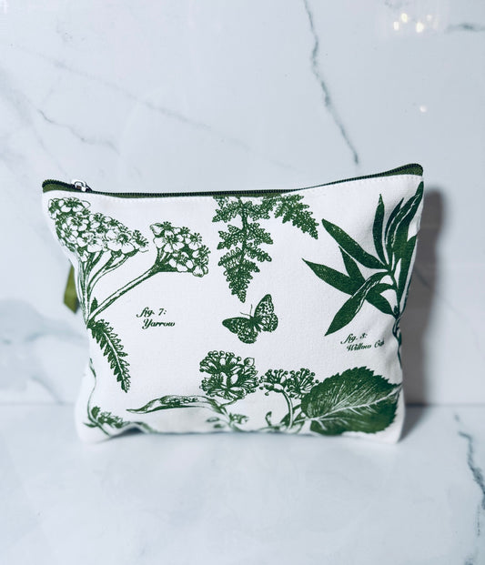 Green and White Willow Oak Zip Pouch - Small