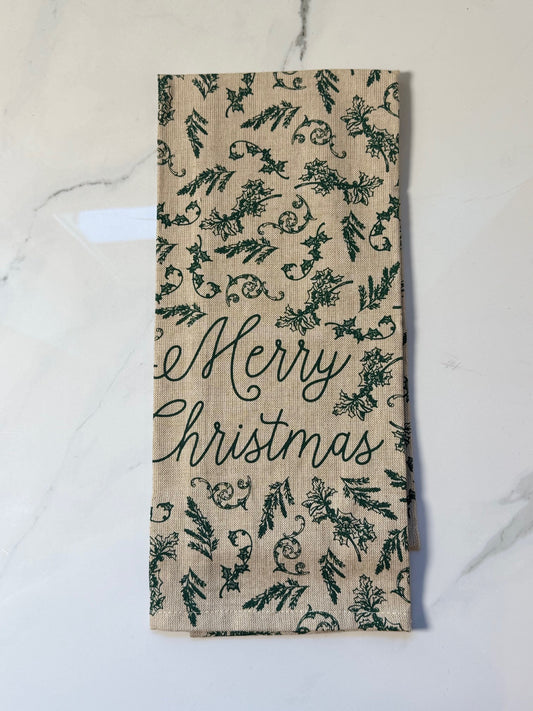 Merry Christmas Toile Hand Towel