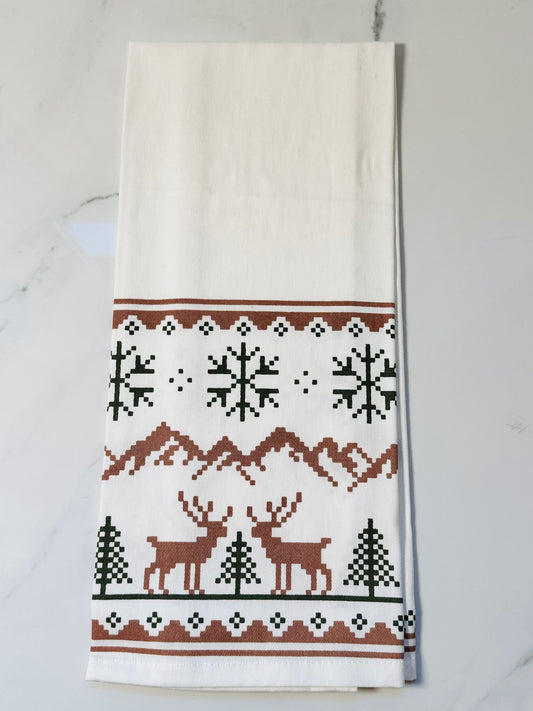 Snowflake & Reindeer Hand Towel