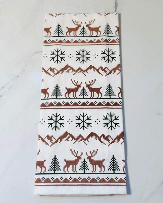 Patterned Snowflake & Reindeer Hand Towel