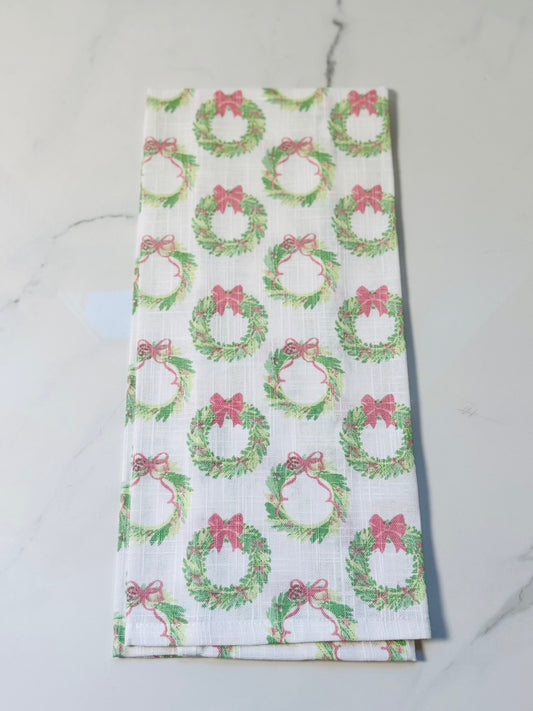 Multi Wreath and Pink Bow Dish Towel