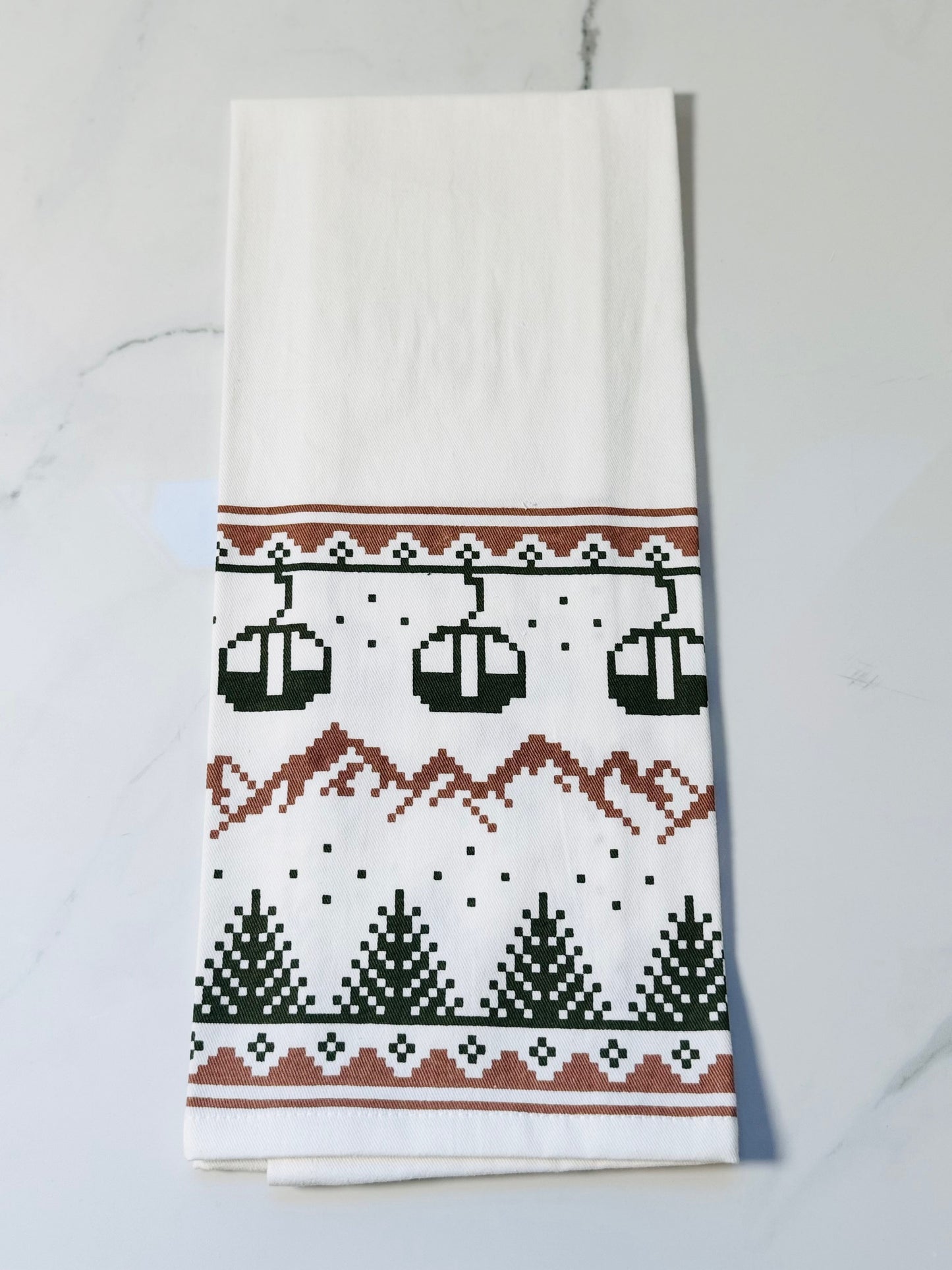 Ski Lift & Pine Hand Towel