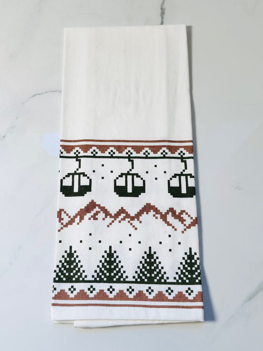 Ski Lift & Pine Hand Towel