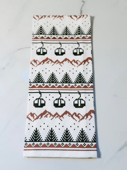 Patterned Ski Lift & Pine Hand Towel