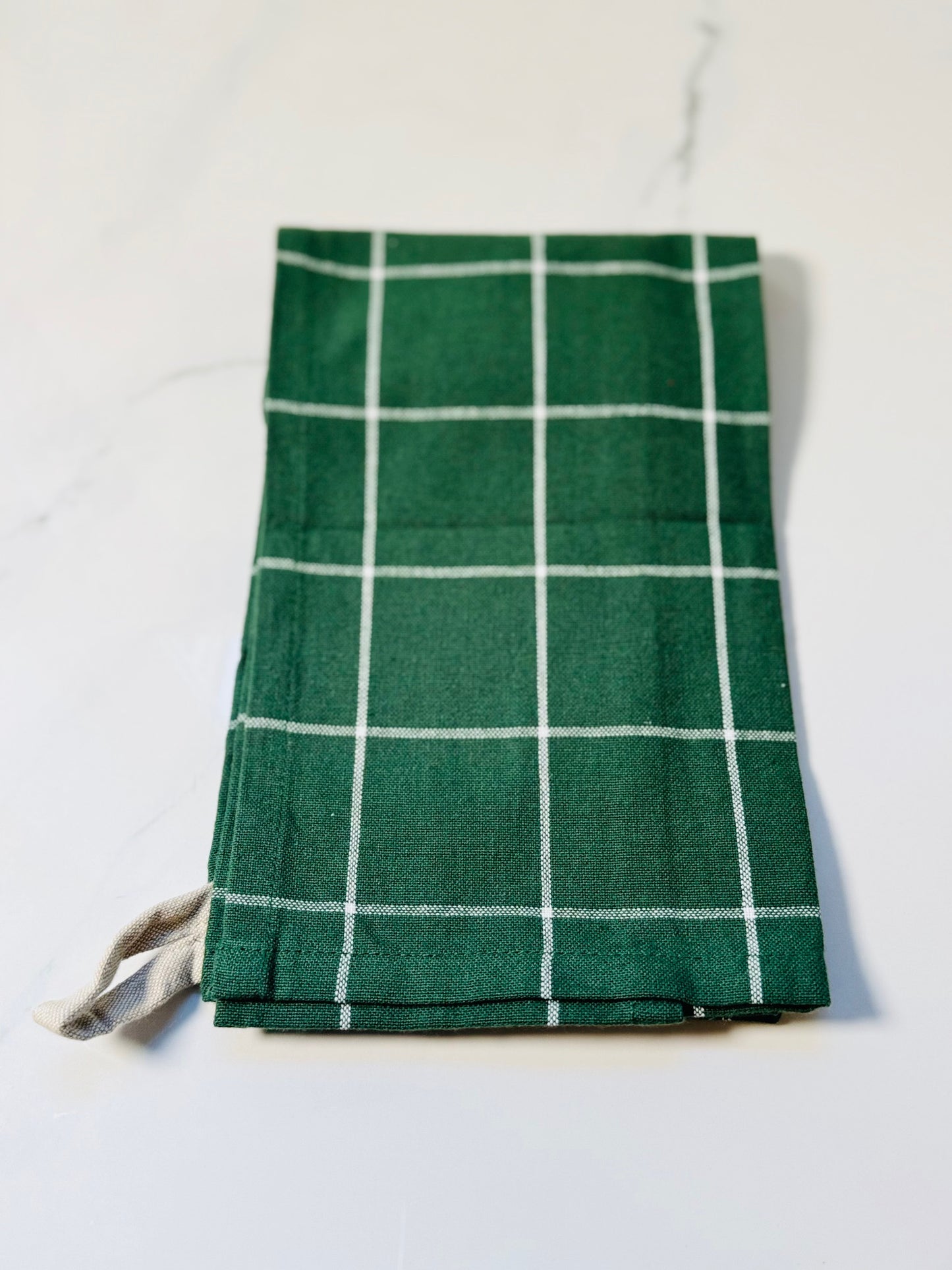 Green and White Windowpane Hand Towel