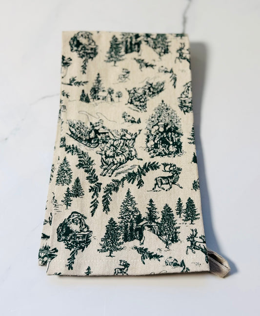 Cream and Green Toile Hand Towel