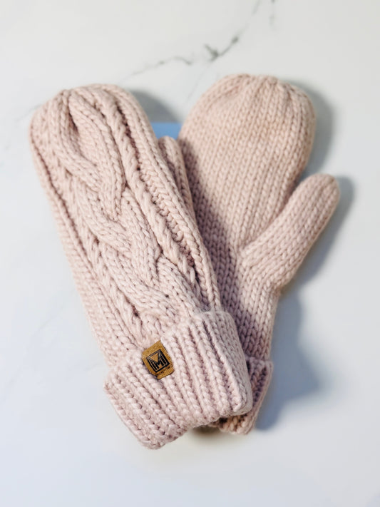 Cable Knit Mittens - Light Pink