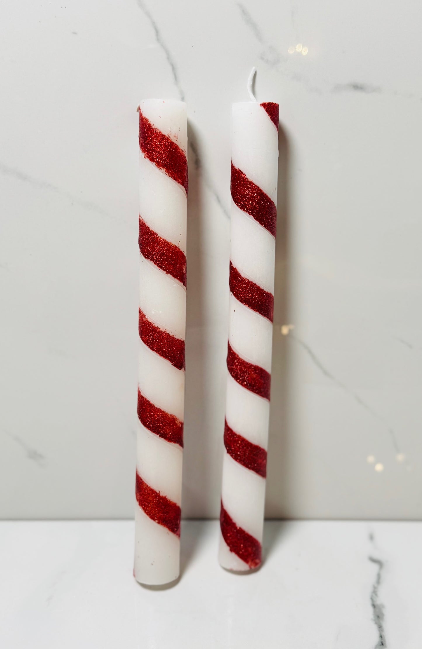 Red and White Candy Cane Stripe Taper Candle Set