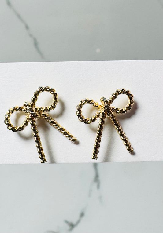 Gold Bow Stud Earrings