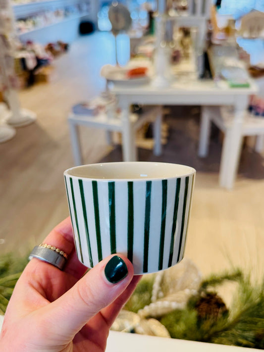 Green and White Stripe Ramekin