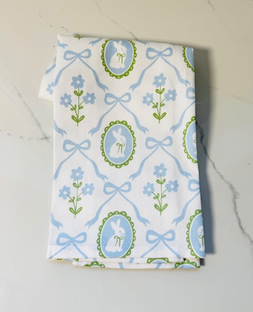 Blue and White Bunny Bow Hand Towel