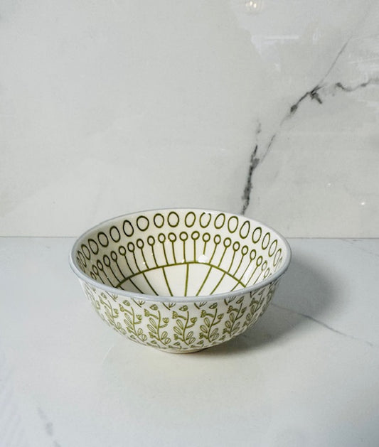 Green and White Handpainted Bowl