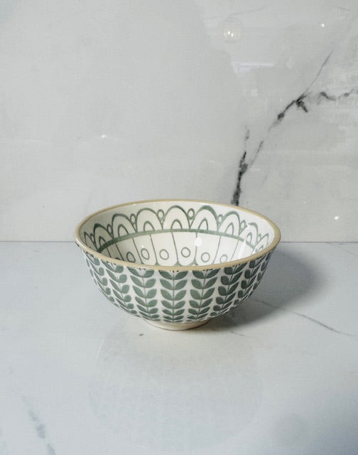 Sage and White Handpainted Bowl