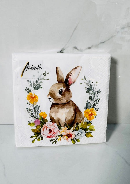 Floral and Bunny Cocktail Napkin
