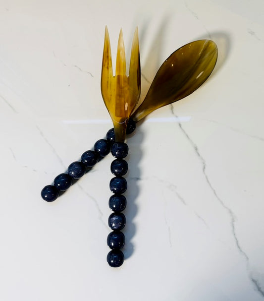Natural Horn with Resin Handle Serving Utensil Set