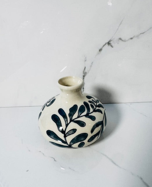 Blue and White Hand Painted Stoneware Vase