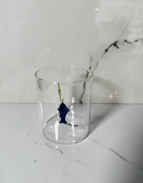 Blue Fish on Hook 21oz Glass