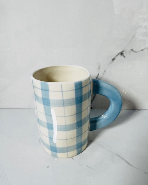 Blue 14oz Stoneware Plaid Mug