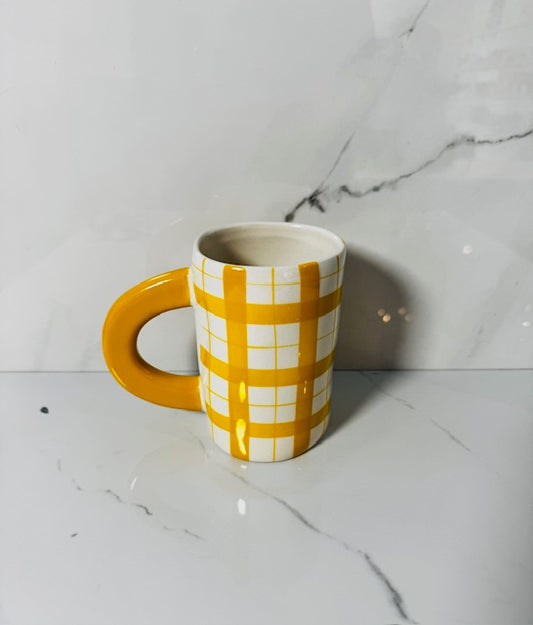 Yellow 14oz Stoneware Plaid Mug