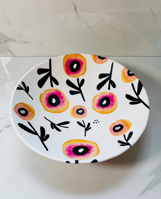 Pink Poppy Melamine Bowl