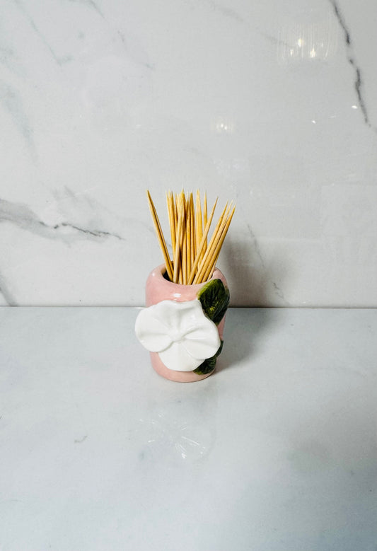 Pink with White Flower Toothpick Caddy