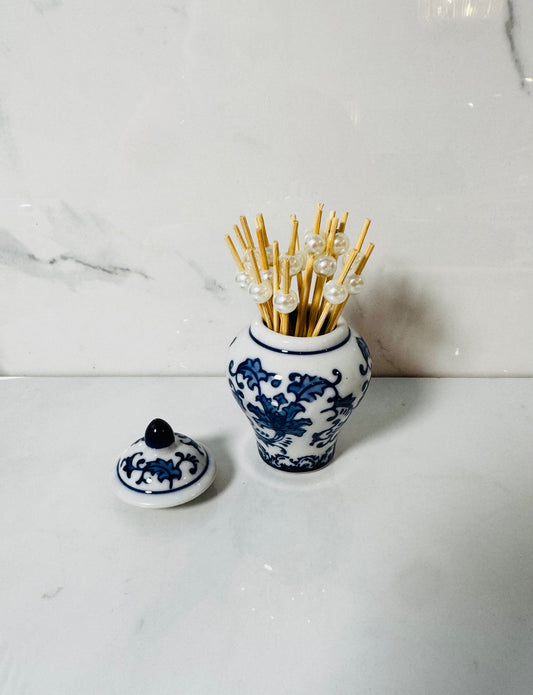 Mini Ginger Jar with Picks - Blue and White Floral