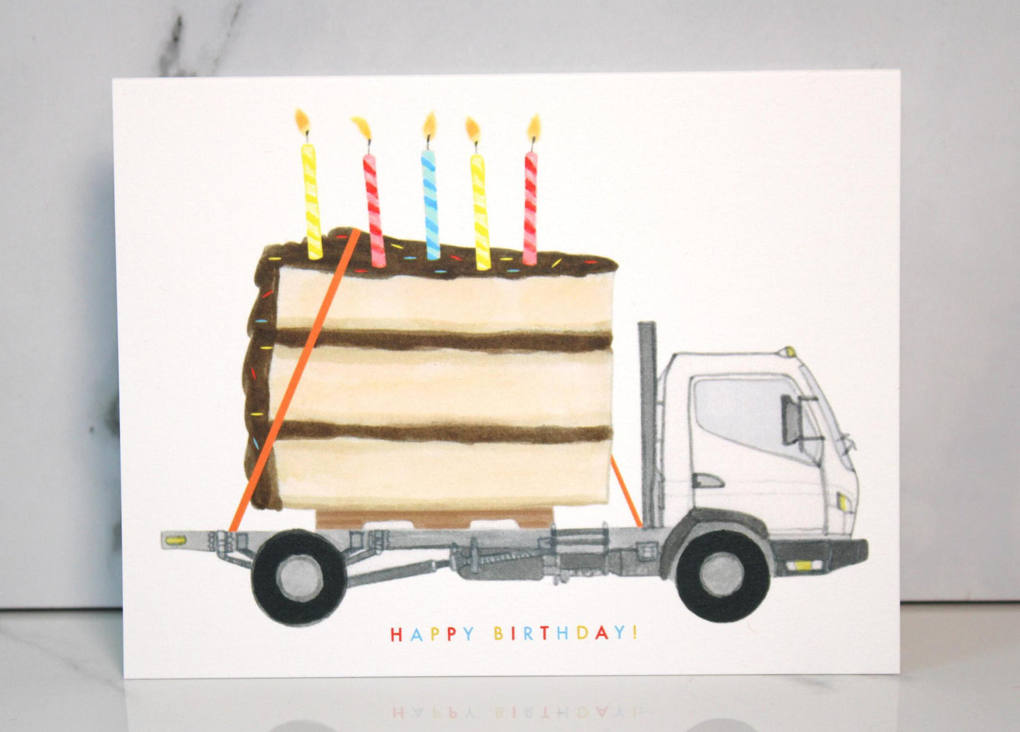 Big Happy Birthday Cake on Truck Card