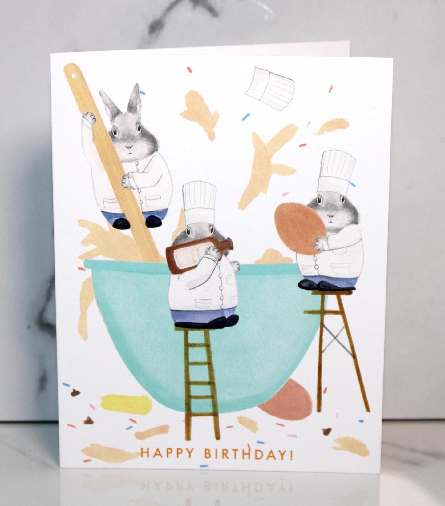 Bunnies Making Cake Birthday Card