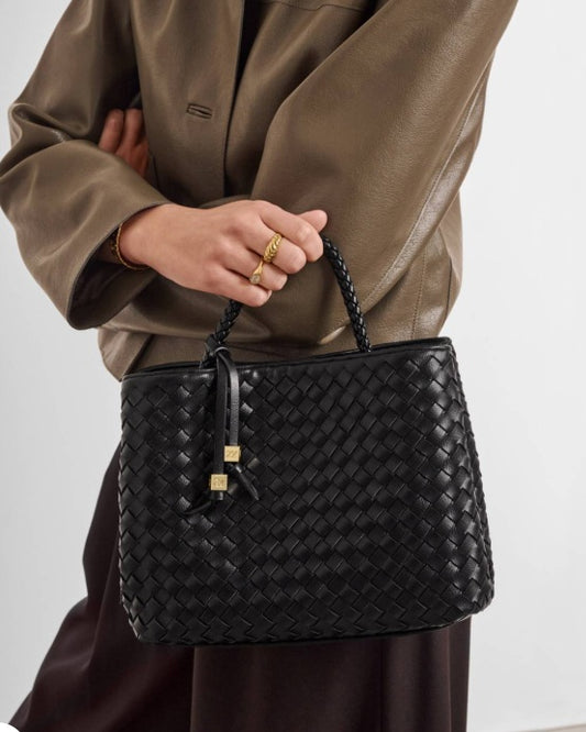 Nova Woven Texture Top Handle Bag - Black