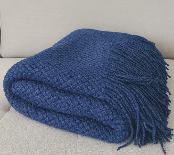 Navy Knit Throw