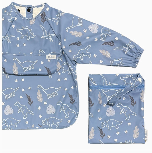 Powder Blue Dino Long Sleeved Bib
