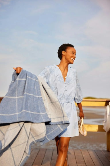 Lightweight Blue Windowpane Blanket