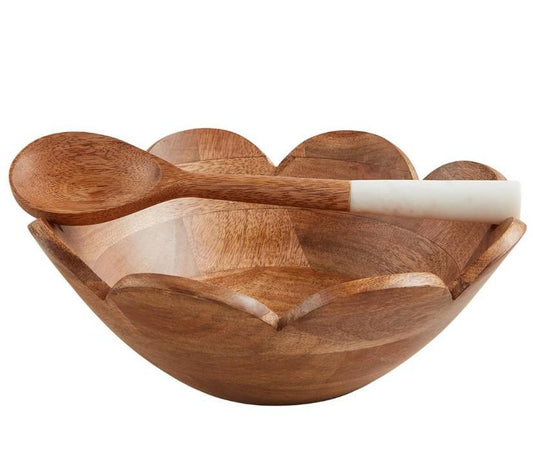 Scallop Wood Bowl with Serving Spoon