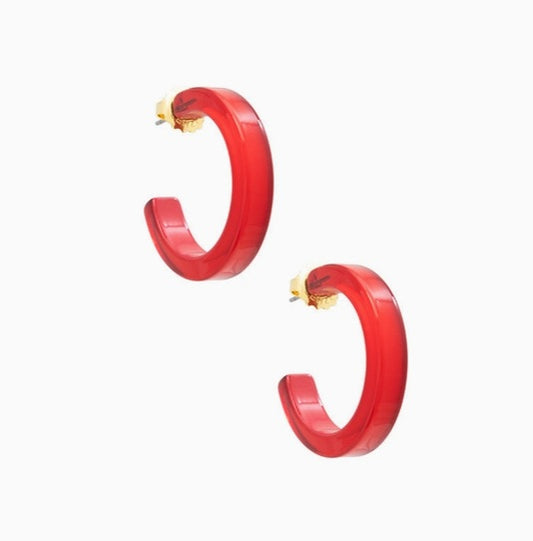 Small Open Resin Hoop Earring - Red